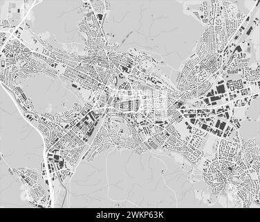 Winterthur Karte, Schweiz. Stadtkarte in Graustufen, Straßenkarte im Vektor mit Straßen und Flüssen. Stock Vektor