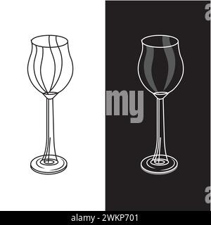 Weinglas im Doodle-Stil auf weißem und schwarzem Hintergrund. Vektorabbildung. Stock Vektor