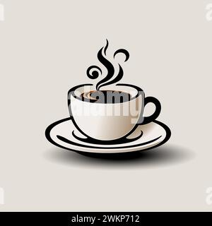 Vektor-Logo für Kaffeetassen mit lockigem Rauch Stock Vektor