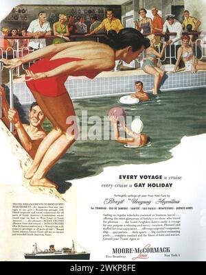 1952 Moore-McCormack Lines Cruises Printwerbung.'Every Journey a Cruise. Jede Kreuzfahrt ist ein schwuler Urlaub." Stockfoto