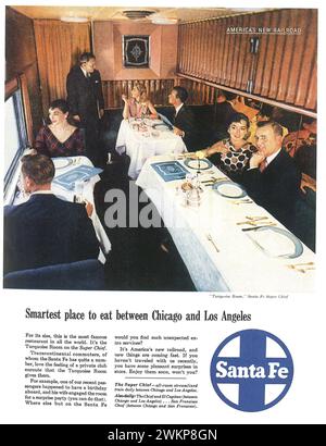 1955 Santa Fe Bahnwerbung. Türkisfarbenes Zimmer im Superchef Stockfoto