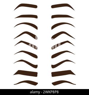 Augenbrauenform Set. Verschiedene Arten von Augenbrauen. Make-Up-Tipps. Augenbrauenformung und -Dicke für Frauen. Vektorillustration isoliert auf weiß Stock Vektor