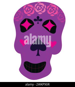 Totenschädel. Mexikanischer Zucker menschlicher Kopf Knochen Halloween Tattoo DIA de los muertos. Vektorillustration isoliert auf weißem Hintergrund Stock Vektor