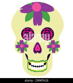 Totenschädel. Mexikanischer Zucker menschlicher Kopf Knochen Halloween Tattoo DIA de los muertos. Vektorillustration isoliert auf weißem Hintergrund Stock Vektor