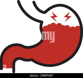 Magenschmerzlinie und Glyphe-Symbol, menschliches Organ und Ernährung, Magenschmerzen Stock Vektor