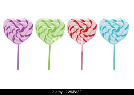 Spiralförmige herzförmige Süßigkeiten. Lutscher. Vektorillustration isoliert auf weißem Hintergrund. Stock Vektor