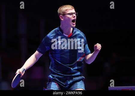 BEXCO Convention Centre, Busan, Südkorea. Februar 2024. Felix LEBRUN (FRA), 22. FEBRUAR 2024 - Tischtennis : ITTF World Team Table Tennis Championships Finals Busan 2024 Männer Team Viertelfinale im BEXCO Convention Centre, Busan, Südkorea. Quelle: YUTAKA/AFLO SPORT/Alamy Live News Stockfoto