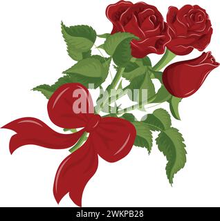 Rosenstrauß mit roter Schleife. Vektorillustration isoliert auf weißem Hintergrund. Stock Vektor