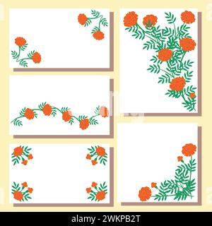 Set von Postkarten mit Ringelblumen. Vektorillustration isoliert auf weißem Hintergrund. Stock Vektor