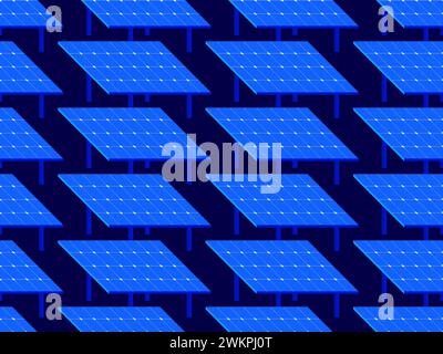 Nahtloses Muster des Solarmoduls. Feld der Solarpaneele. Erneuerbare Energien, Erzeugung von umweltfreundlichem Strom. Gestaltung von Werbeprodukten Stock Vektor