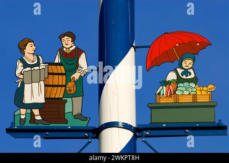 Detail von Maypole am Viktualienmarkt, München, Bayern, Deutschland Stockfoto