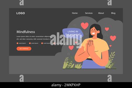 Achtsamkeit Webbanner oder Landing-Page dunkel oder Nachtmodus. Emotionales Bewusstsein und Gleichgewicht. EQ-Entwicklung. Tiefes Verständnis von Emotionen und Einfühlungsvermögen. Selbstregulierung. Illustration des flachen Vektors Stock Vektor