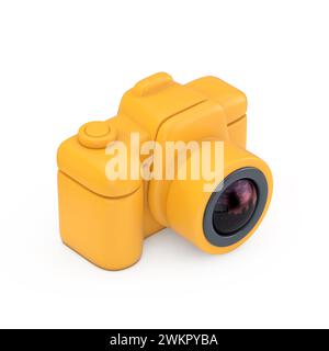 Abstraktes gelbes Foto-Kamera-Web-Symbol auf weißem Hintergrund. 3D-Rendering Stockfoto