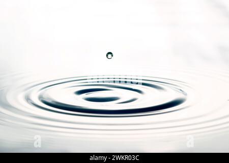 Ein Tropfen Wasser springt von der Wasseroberfläche nach oben Stockfoto