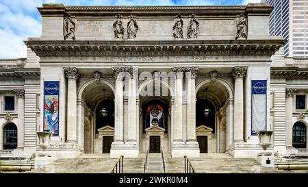 New York, USA; 23. Januar 2024: Die New York Public Library ist eine der bedeutendsten Bibliotheken der Welt und mit den meisten Inhalten in Amerika. Stockfoto