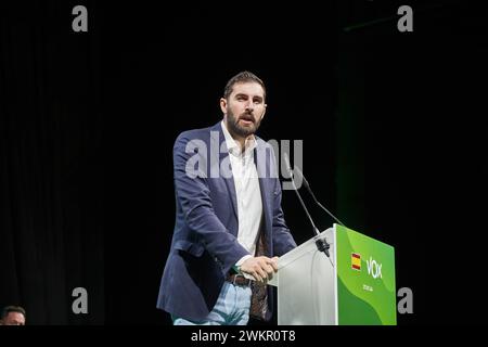 Madrid, 27.01.2024. Hotel Madrid Marriot. Außerordentliche Versammlung der Vox-Partei, wo Santiago Abascal zum Parteiführer erklärt wird. Hochrangige Mitarbeiter wie Ignacio Garrida, Jorge Buxadé, Pepa Millán und viele andere nehmen an der Veranstaltung Teil. Foto: Guillermo Navarro. ARCHDC. Quelle: Album / Archivo ABC / Guillermo Navarro Stockfoto