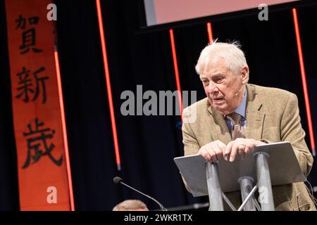 Oxford, England, Großbritannien. Februar 2024. Lord Chris Patten, Großbritanniens letzter Gouverneur von Hongkong, nimmt an einer Neujahrsfeier für Hongkonger Teil. Stockfoto