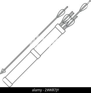 Traditioneller Jagd-Quiver mit Pfeilen, Symbol für isolierte Kontur in flacher Ausführung. Vektorabbildung. Stock Vektor