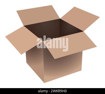 Geschenk- und Lieferkonzept. Braune Box aus leerem Karton. Vektorabbildung Stock Vektor