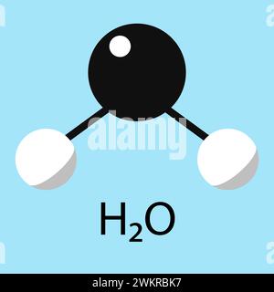 Wassermolekül auf blauem Hintergrund. Kugelstangenmodell. Flach, Vektorillustration Stock Vektor