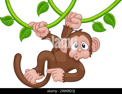 Affen Singen Auf Jungle Vines Zeigenden Cartoon Stock Vektor