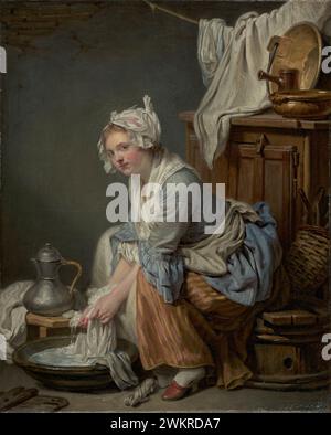 The Laundress (La Blanchisseuse); Jean-Baptiste Greuze (Französisch, 1725 - 1805); Frankreich; 1761; Öl auf Leinwand; 40,6 x 33 cm; 83.PA.387 Stockfoto