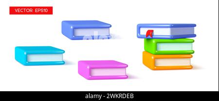 3D-Büchersymbol mit Schatten auf weiß. Stock Vektor