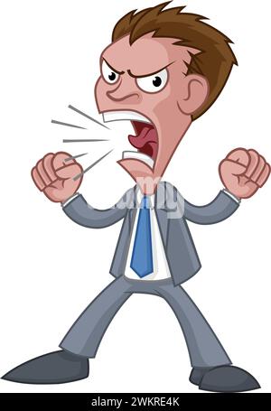 Angry Boss Büroangestellter In Anzug Cartoon Schreiend Stock Vektor