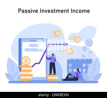 Erträge Aus Passiven Anlagen. Erzielen Sie konstante Einnahmen durch intelligente Investitionen. Langfristiger finanzieller Gewinn mit minimalem Aufwand. Illustration des flachen Vektors Stock Vektor