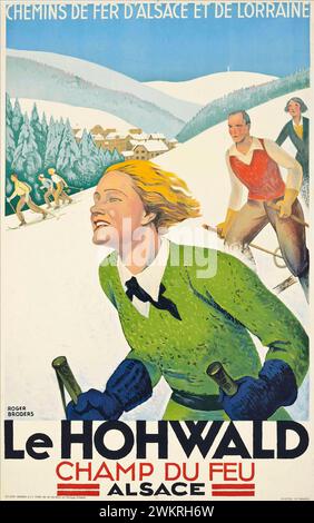 Vintage-Reiseposter Für Wintersport. 'Le Hohwald - Champ du Feu', Elsass, Frankreich von Roger Broders, CA. 1930er Jahre Stockfoto