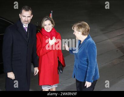 König Felipe VI, Koenigin Letizia von Spanien, BKin Angela Merkel - Treffen der dt. Bundeskanzlerin Mit Dem Spanischen Koenigspaar, Bundeskanzleramt, Stockfoto