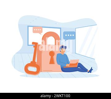 Datensicherheit, geschützte Zugriffskontrolle, Datenschutz, Landing-Page, Webbanner, Infografik, Hauptbild. Moderne Illustration des flachen Vektors Stock Vektor