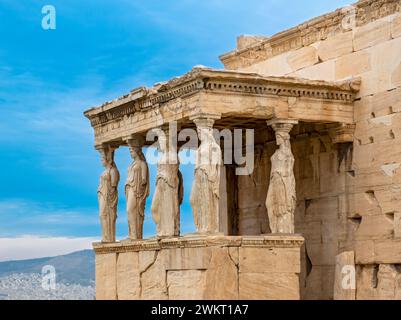 Die Veranda der Jungfrauen, Erechtheion oder Erechtheum, Tempel der Athena Polias, Akropolis von Athen, Griechenland Stockfoto