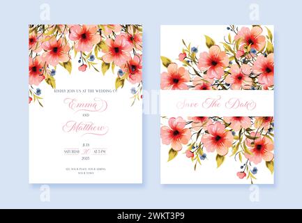 Schöne Blumenkranz Hochzeit Einladung Karte Vorlage Stock Vektor