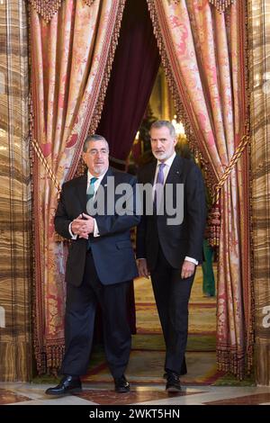 Madrid. Spanien. 20240222, König Felipe VI. Von Spanien, Cesar Bernardo Arevalo de Leon nimmt am 22. Februar 2024 in Madrid, Spanien, zu einem Mittagessen im Königspalast Teil Stockfoto