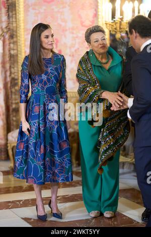 Madrid, Madrid, Spanien. Februar 2024. Königin Letizia von Spanien, Sandra Torres nimmt am 22. Februar 2024 an einem Mittagessen im Königspalast in Madrid, Spanien Teil (Bild: © Jack Abuin/ZUMA Press Wire). Nicht für kommerzielle ZWECKE! Stockfoto