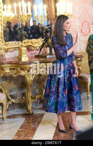 Madrid, Madrid, Spanien. Februar 2024. Königin Letizia von Spanien, Sandra Torres nimmt am 22. Februar 2024 an einem Mittagessen im Königspalast in Madrid, Spanien Teil (Bild: © Jack Abuin/ZUMA Press Wire). Nicht für kommerzielle ZWECKE! Stockfoto