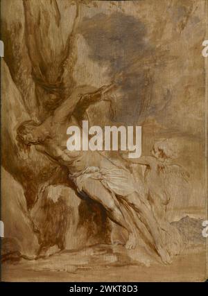 Der heilige Sebastian pflegte von einem Engel; Anthony van Dyck (Flämisch, 1599 - 1641); ca. 1630 - 1632; Öl auf Platte; 41 x 30,5 cm (16 1/8 x 12 Zoll); 85.PB.31 Stockfoto