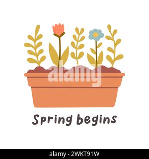 Hallo Frühlingszitate. Handgezeichnetes Design mit Blumenmuster im Frühling. Positive Sätze für Aufkleber, Postkarten oder Poster Stock Vektor