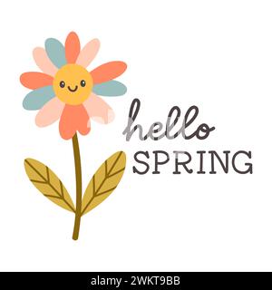 Hallo Frühlingszitate. Handgezeichnetes Design mit Blumenmuster im Frühling. Positive Sätze für Aufkleber, Postkarten oder Poster Stock Vektor