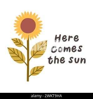 Hallo Frühlingszitate. Handgezeichnetes Design mit Blumenmuster im Frühling. Positive Sätze für Aufkleber, Postkarten oder Poster Stock Vektor