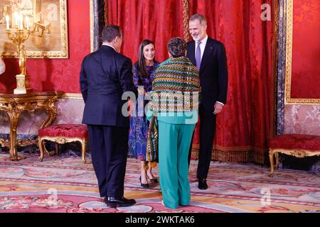 König Felipe VI. Von Spanien und Königin Letizia von Spanien veranstalten ein Mittagessen für den guatemaltekischen Präsidenten Cesar Bernardo Arevalo de Leon und seine Frau Lucrecia EU Stockfoto