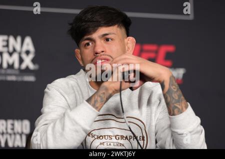 Mexiko-Stadt, Ciudad de Mexico, Mexiko. Februar 2024. 21. Februar 2024, Mexiko-Stadt: Brandon Royval spricht während der UFC Fight Night Pressekonferenz im Presidente Intercontinental Hotel. Am 21. Februar 2024 in Mexiko-Stadt, Mexiko. (Credit Image: © Luis Marin/eyepix via ZUMA Press Wire) NUR REDAKTIONELLE VERWENDUNG! Nicht für kommerzielle ZWECKE! Stockfoto