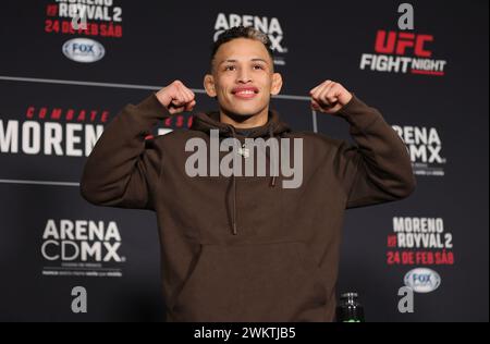 Mexiko-Stadt, Ciudad de Mexico, Mexiko. Februar 2024. 21. Februar 2024, Mexiko-Stadt: Luis Ronaldo Rodriguez spricht während der Pressekonferenz der UFC Fight Night im Presidente Intercontinental Hotel. Am 21. Februar 2024 in Mexiko-Stadt, Mexiko. (Credit Image: © Luis Marin/eyepix via ZUMA Press Wire) NUR REDAKTIONELLE VERWENDUNG! Nicht für kommerzielle ZWECKE! Stockfoto