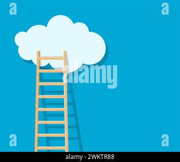 Vektorleiter zu Wolken. Wettbewerbskonzept. Minimalistischer Stil. Wolke am Himmel Stock Vektor