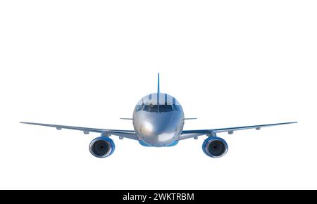 3D-Rendering. Vorderansicht eines Handelsflugzeugs isoliert auf weißem Hintergrund. Stockfoto