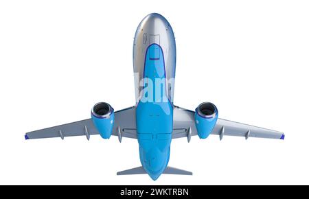Unteransicht eines kommerziellen Flugzeugs isoliert auf weißem Hintergrund. 3D-Rendering Stockfoto