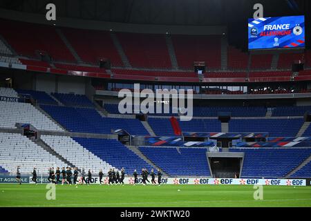 Lyon, Frankreich. Februar 2024. Fußball: Frauen, Nationalliga, vor dem Spiel Frankreich - Deutschland, Groupama-Stadion, Abschlusstraining Deutschland. Die Spieler trainieren. Quelle: Sebastian Gollnow/dpa/Alamy Live News Stockfoto