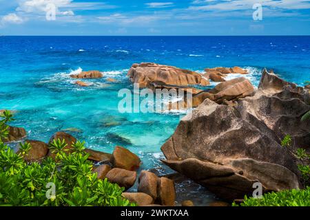 Strand von Anse Severe, La Digue, Seychellen Stockfoto