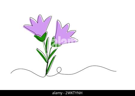Frühling glockenförmige Blumen, Linie Art Vektor Illustration mit Farbe Stock Vektor